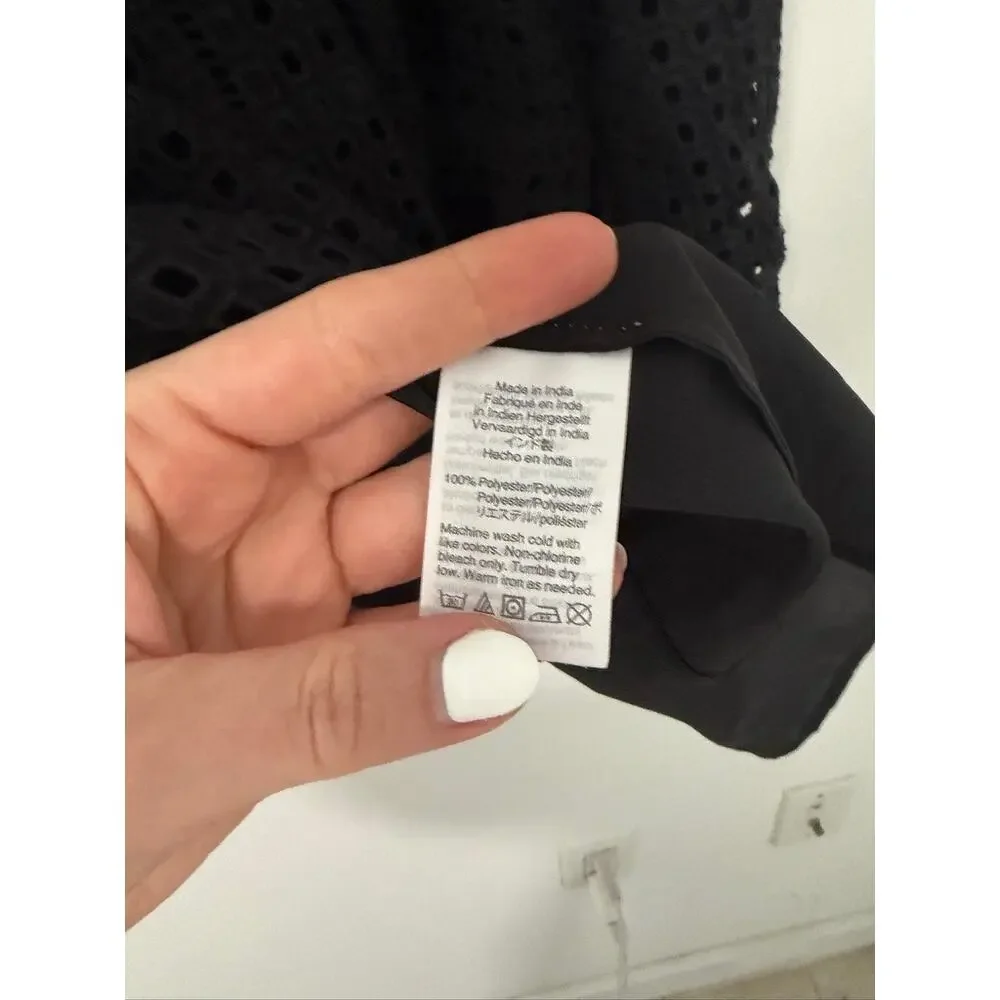 J. Crew Point Sur Black Eyelet Overlay Cutout Long Sleeve Blouse Size 12